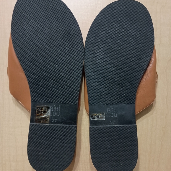 Anthropologie Bibi Lou Leather Hana Slides in Camel Size 7 - Picture 10 of 10